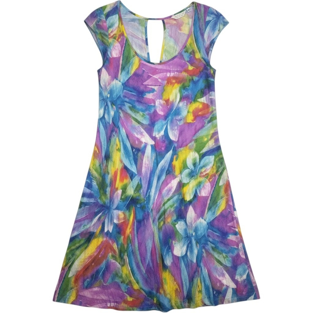 Jams World 50 Years Floral Watercolor Keyhole Shift Dress Womens XS Purple Multi